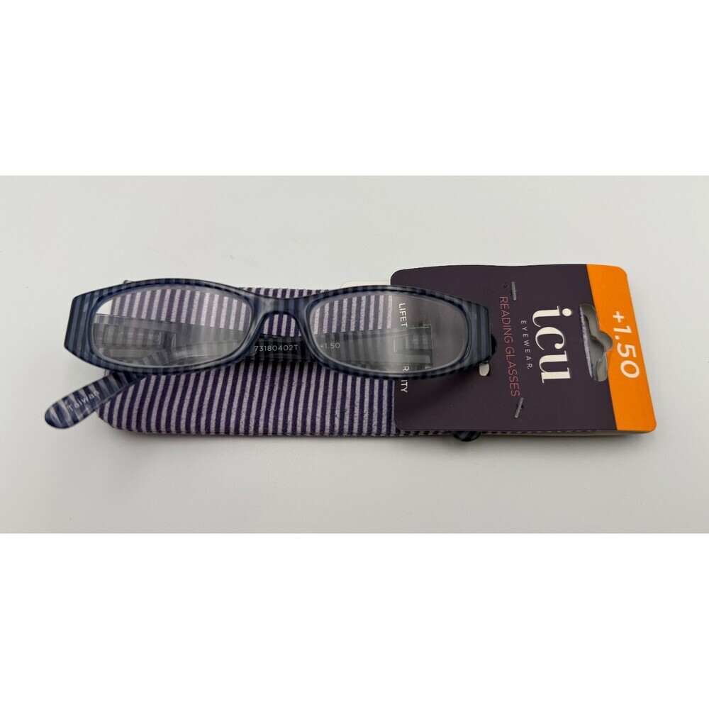 ICU Eyewear Reading Glasses +1.50 Magnification Stripe Frame with Striped Case